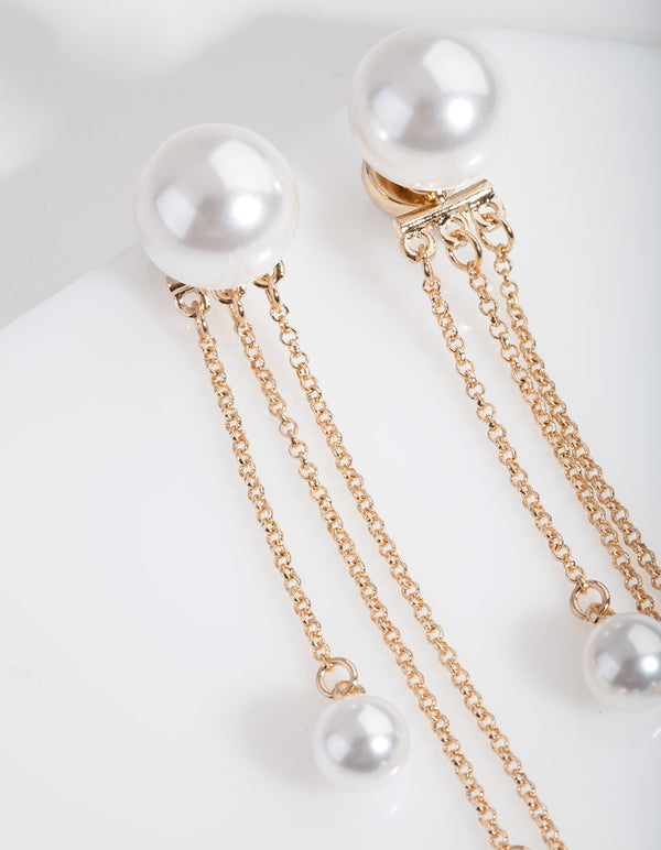 Gold Cascading Pearl Drop Earrings