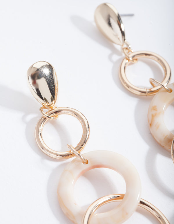 Gold Graduating Green Ring Drop Earrings