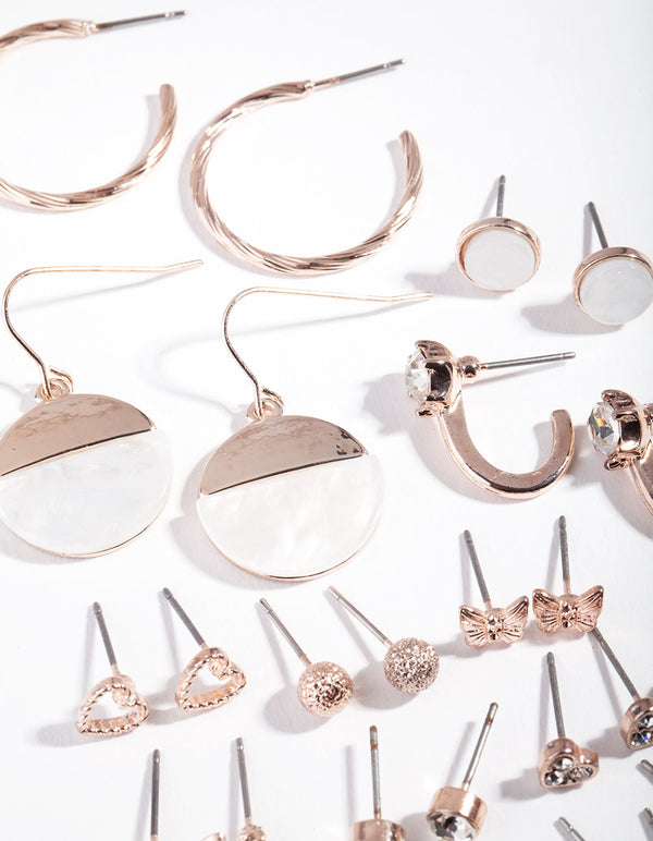 Rose Gold Mixed Heart Earring 16-Pack