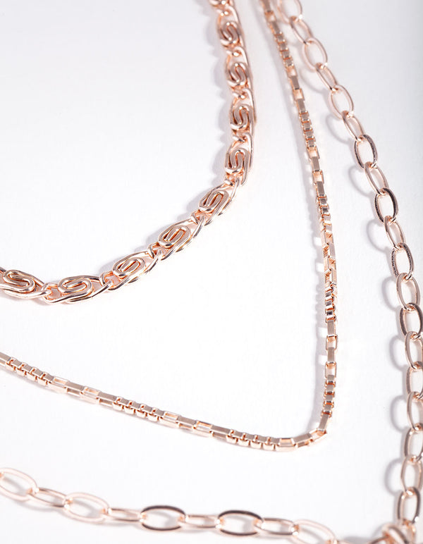 Rose Gold Triple Layered Teal Necklace