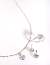 Silver & Blue Diamond Simulant Jewellery Set - link has visual effect only