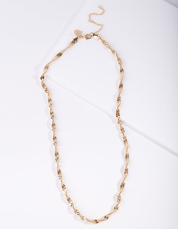 Gold Plated Twisted Long Necklace