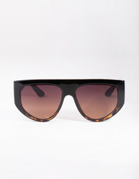 Black Brown Tortoiseshell Shield Sunglasses - link has visual effect only