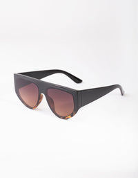 Black Brown Tortoiseshell Shield Sunglasses - link has visual effect only