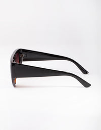 Black Brown Tortoiseshell Shield Sunglasses - link has visual effect only