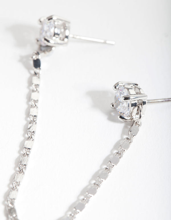 Silver Fancy Chain Double Stud Earrings