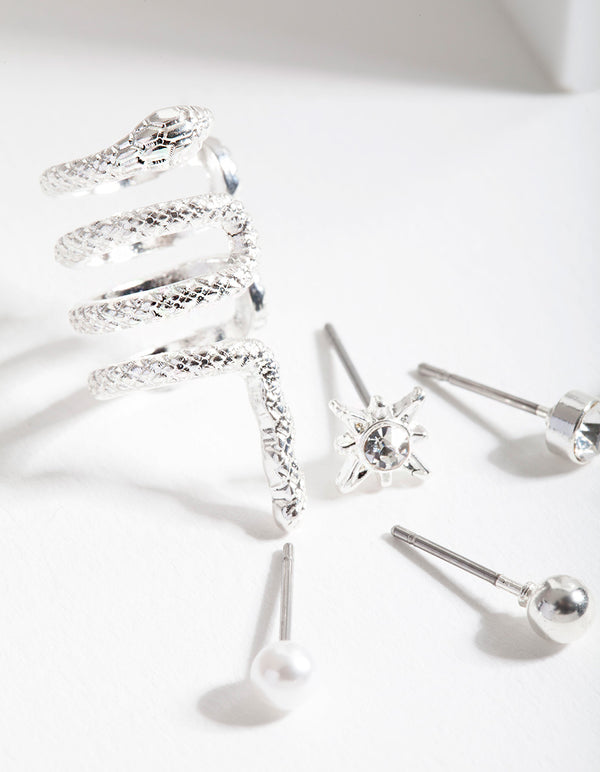 Silver Textured Snake Earring 6-Pack