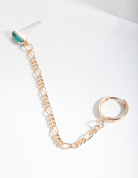 Gold Green Chain Huggie Stud Earrings - link has visual effect only