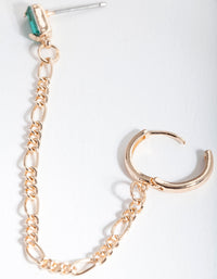 Gold Green Chain Huggie Stud Earrings - link has visual effect only