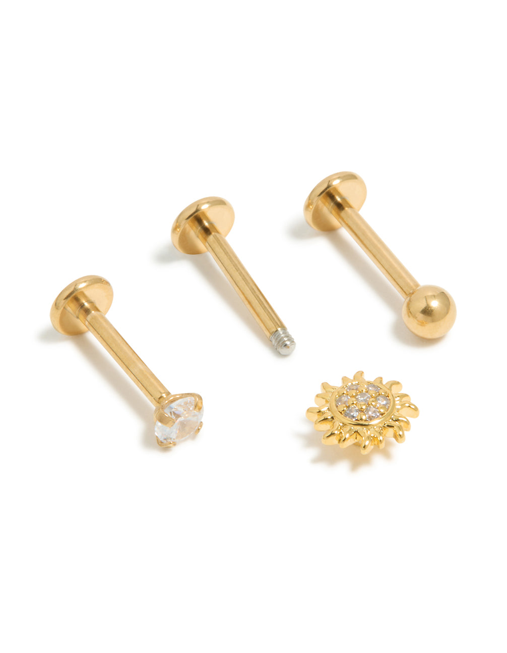Gold Surgical Steel Cubic Zirconia Sun Flat Back Earring Pack
