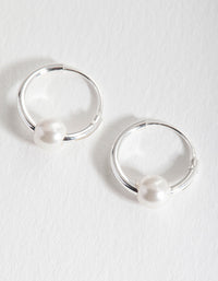 Sterling Silver Pearl Hoop Earrings - link has visual effect only