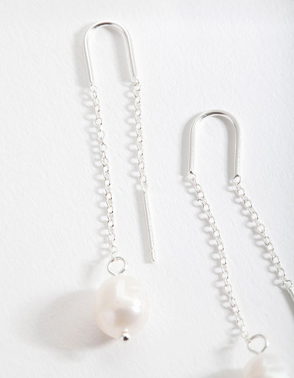 Sterling Silver Pearl Thread-Through Earrings