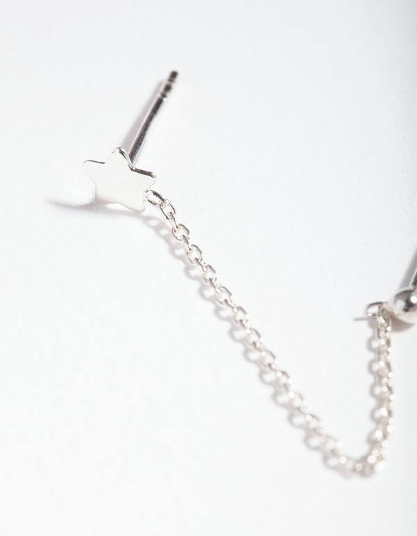 Sterling Silver Star Chain Double Stud Earrings