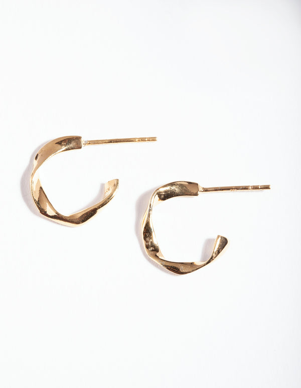 Gold Plated Sterling Silver Twist Open Hoop Earrings