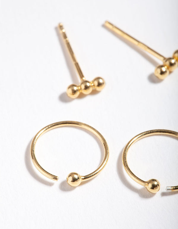 Gold Plated Sterling Silver Ball Stud Hoop Earring Pack