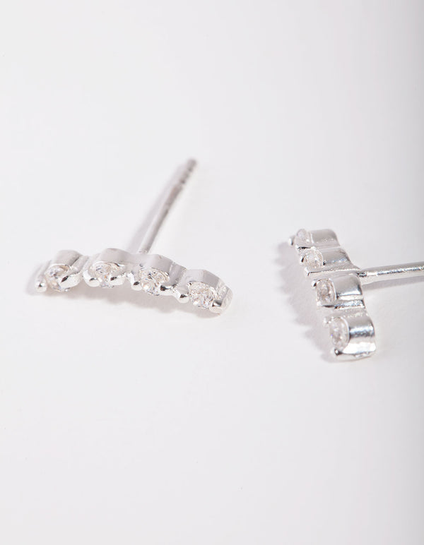 Sterling Silver Cubic Zirconia Crawler 4 Stone Earrings