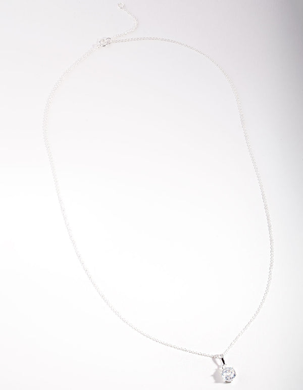 Sterling Silver Cubic Zirconia 100 Facet 6 Claw Necklace