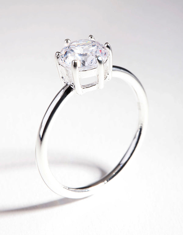 Sterling Silver Cubic Zirconia 6 Claw Ring