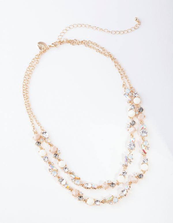 Gold Diamante Encrusted Double Row Necklace