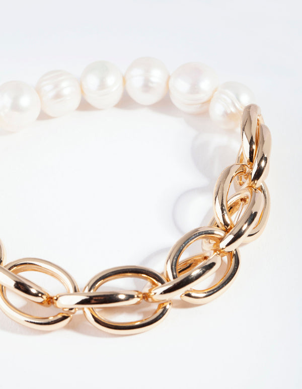 Gold Pearl and Chain Bracelet