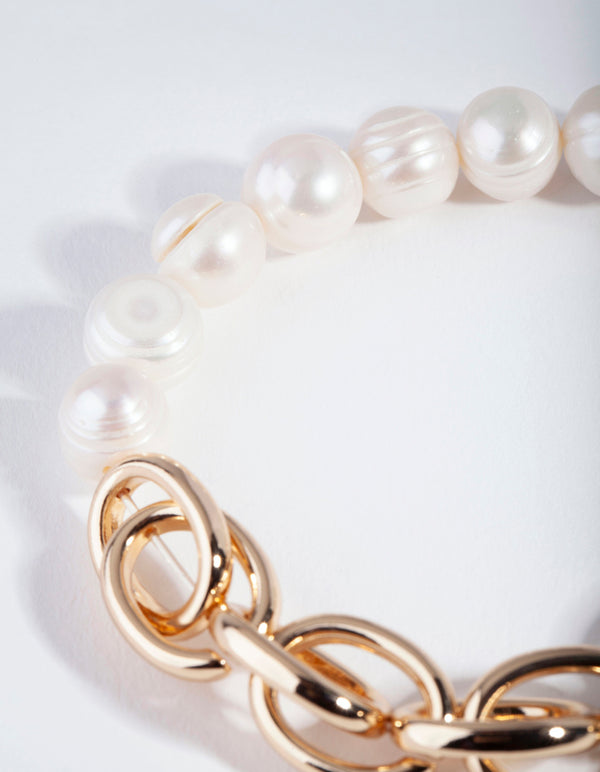 Gold Pearl and Chain Bracelet