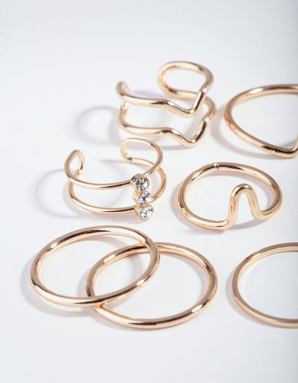 Gold Multi Band Ring 8-Pack