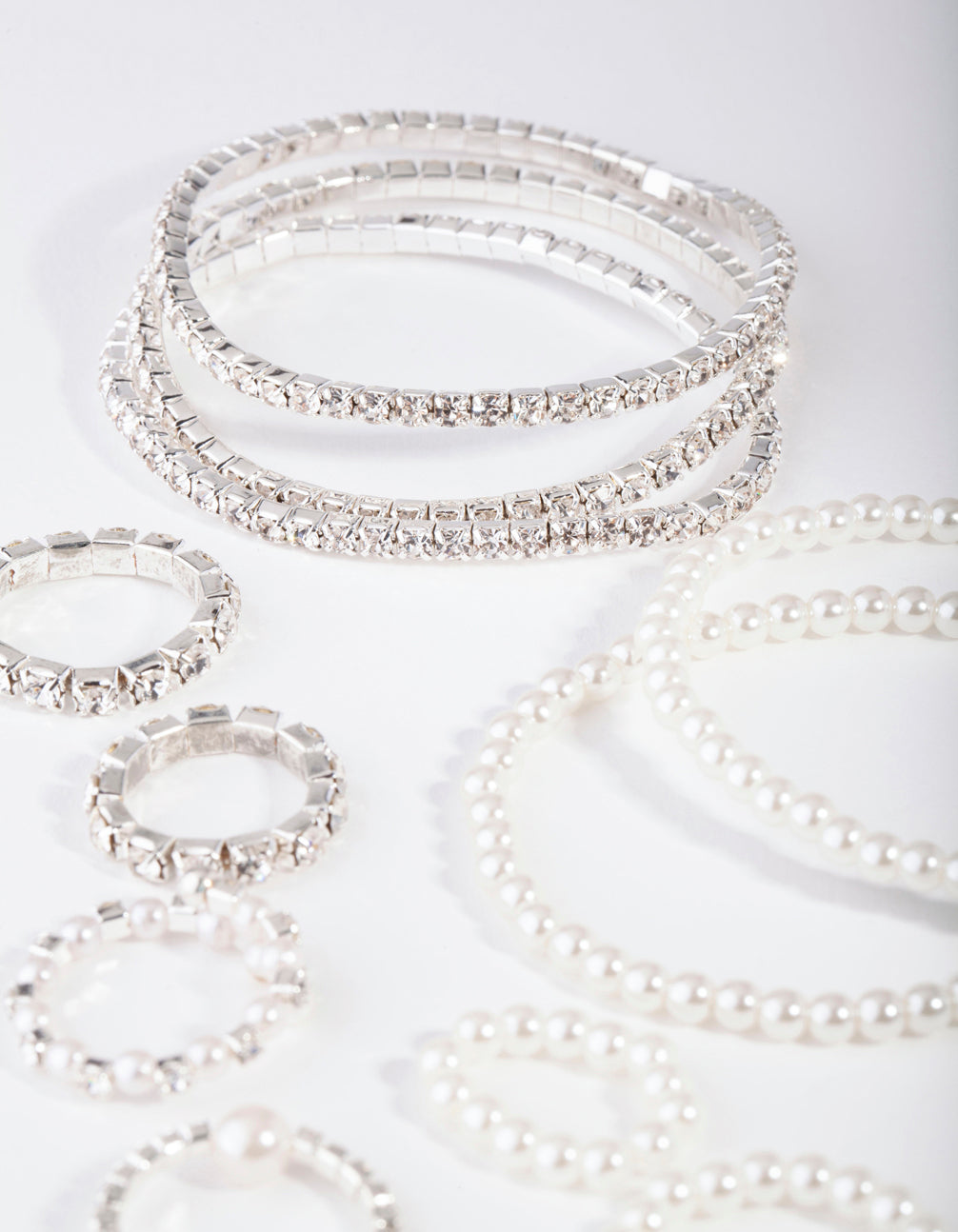 Silver Diamante & Pearl Bracelet & Ring Pack
