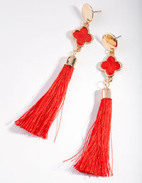 Gold Red Disc Tassel Drop Earrings - link has visual effect only