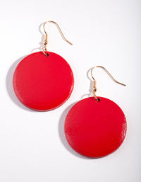 Red Circle Disc Drop Earrings - link has visual effect only