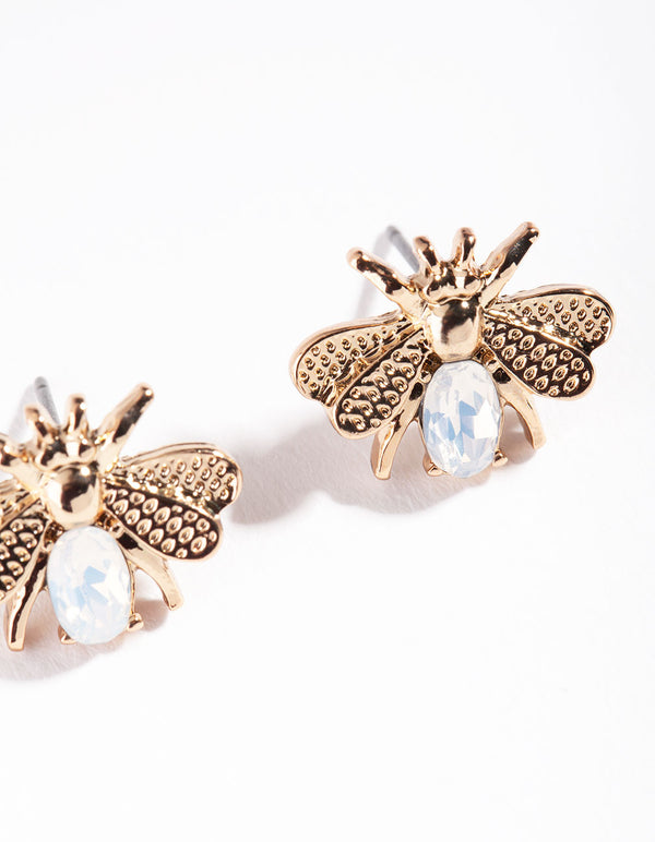 Gold Diamante Dee Stud Earrings