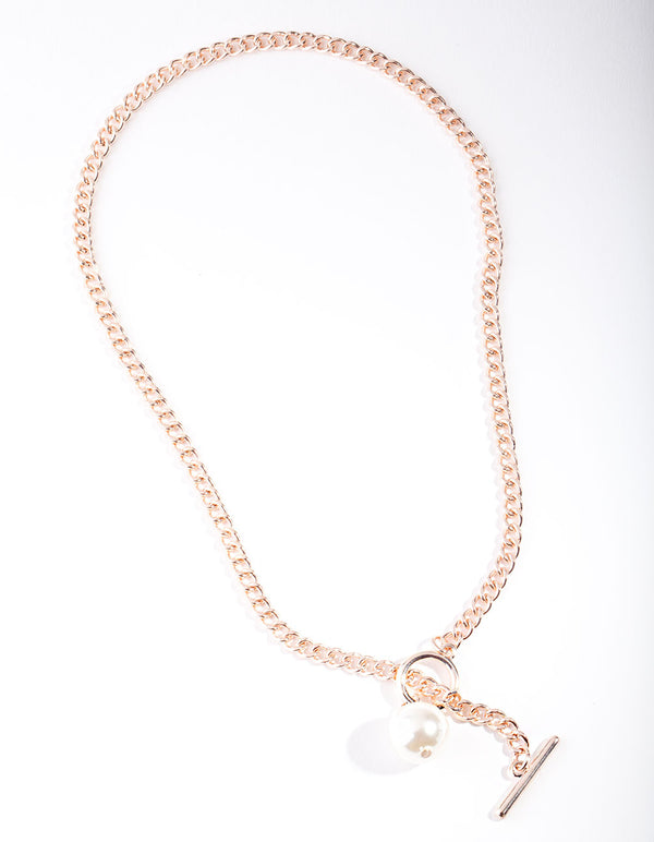 Rose Gold Pearl T-Bar Necklace