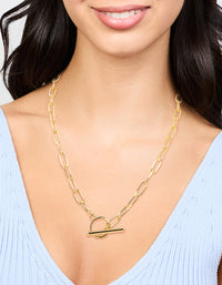 Gold Long Link Bar Necklace - link has visual effect only