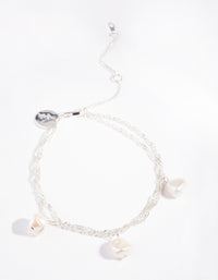 Real Silver Plated Triple Freshwater Pearl Bracelet - link has visual effect only