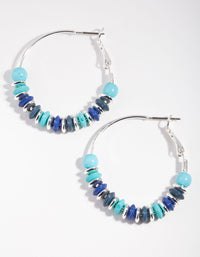 Silver Blue Bead Half Hoop Earrings - link has visual effect only
