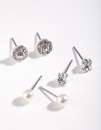 Silver Pearl Mixed Diamante Earring Pack - link has visual effect only