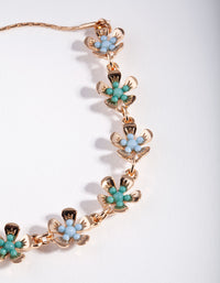 Gold Blue Bead Floral Bracelet - link has visual effect only