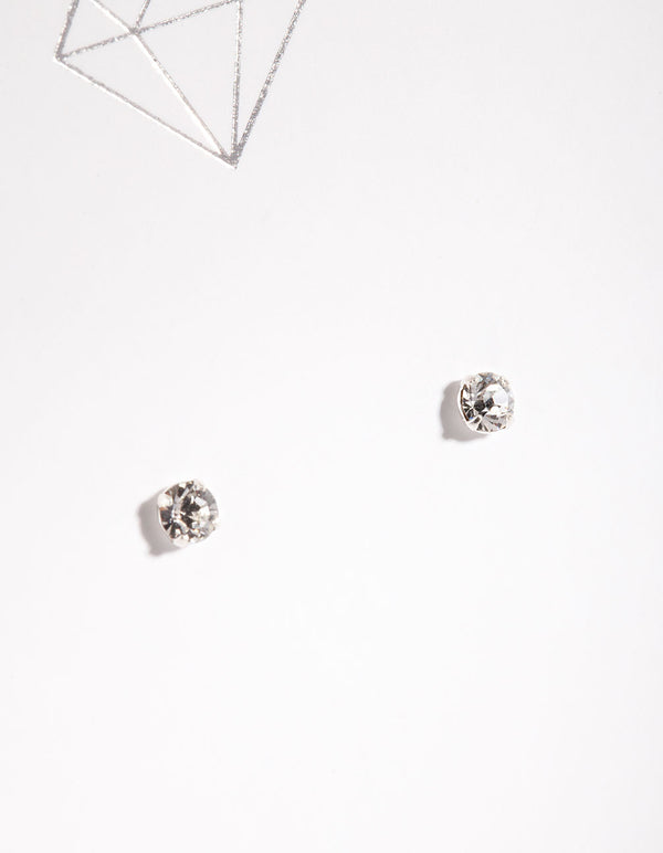 Sterling Silver Diamond Simulant 3mm Stud Earrings