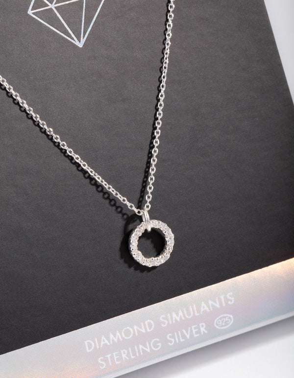Sterling Silver Diamond Simulant Open Circle Necklace