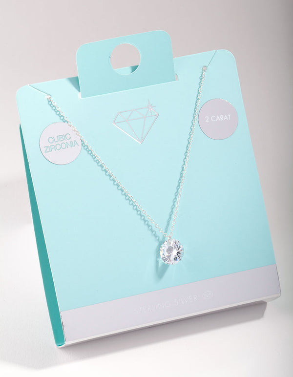 Sterling Silver 2 Carat Cubic Zirconia Pendant Necklace
