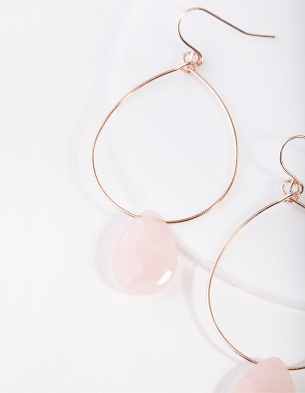 Rose Gold Rose Quartz Teardrop Stone Earrings