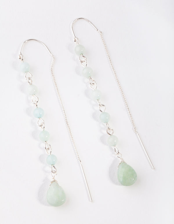 Silver Jade Thread Drop Earrings