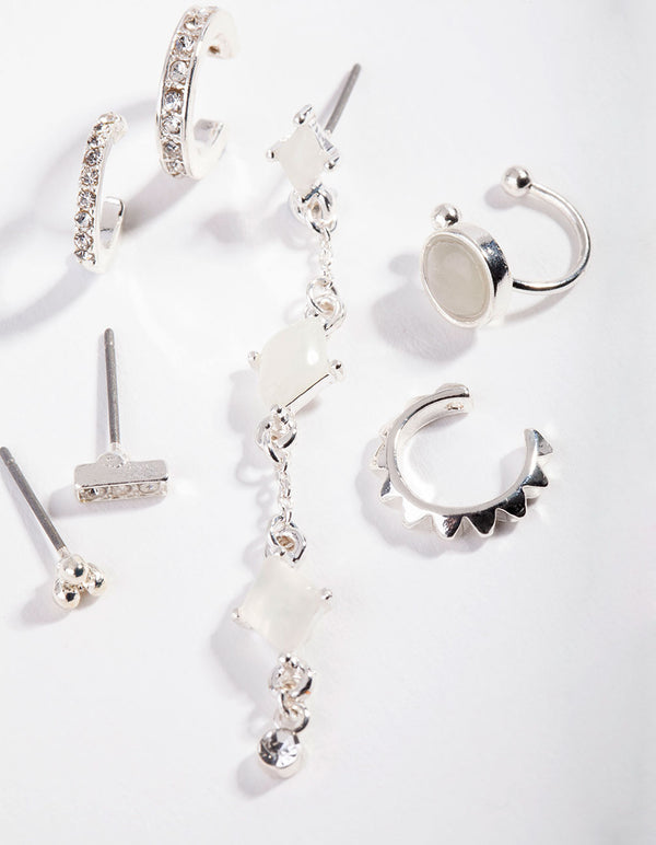 Silver Triangle Jade Ear Stack