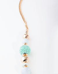 Gold Blue Round Bead Long Necklace - link has visual effect only
