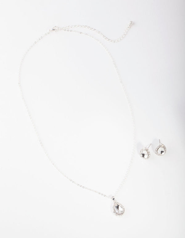 Silver Pear Crystal Jewellery Set