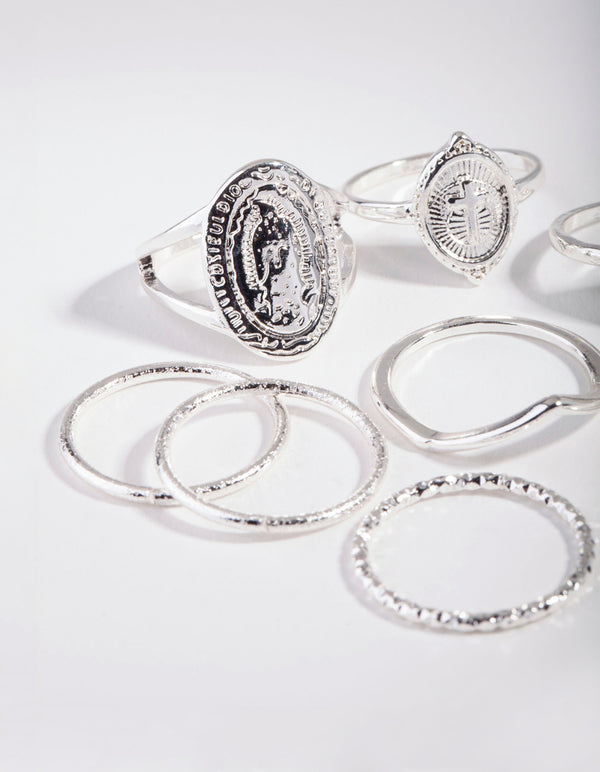 Silver Multi Coin Ring Stack