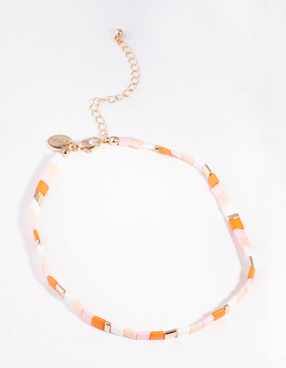 Orange Pink Square Bead Anklet