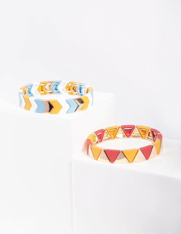 Gold Multi Geometric Stretch Bracelet 2 Pack
