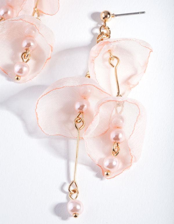 Rose Gold Pink Fabric Flower Earrings