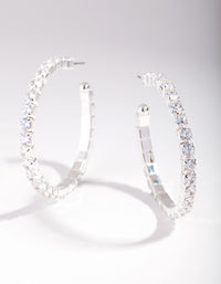 Silver Cubic Zirconia Multi Stone Hoop Earrings - link has visual effect only