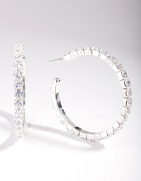 Silver Cubic Zirconia Multi Stone Hoop Earrings - link has visual effect only